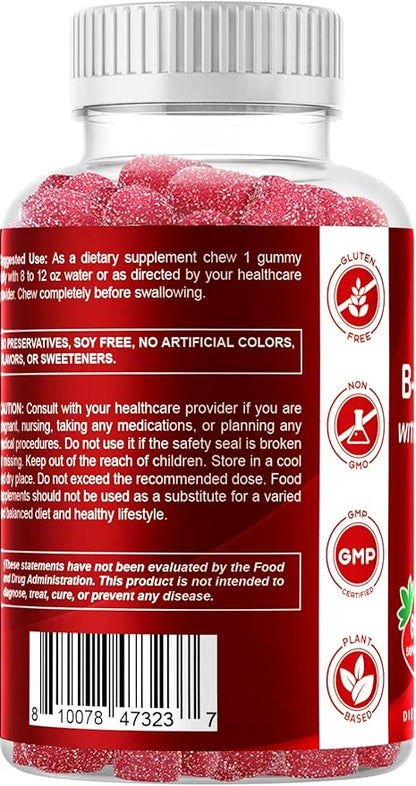 Vitamatic Vitamin B Complex Gummies with Vitamin C & Inositol - Natural Strawberry Flavor - 60 Gummies (3 Bottles)