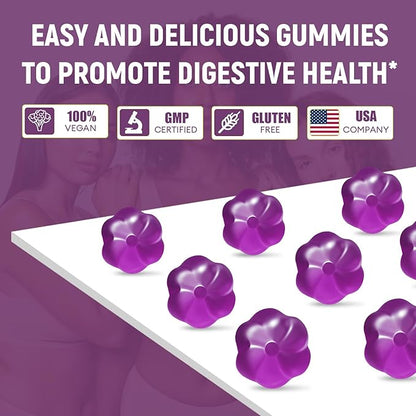 10G Fiber Gummies with 30 Billion CFU Probiotics, Grape Flavor, Bloating Support, Fiber Supplement with Vitamin C, ACV, Inulin, Sugar Free, 180 Count