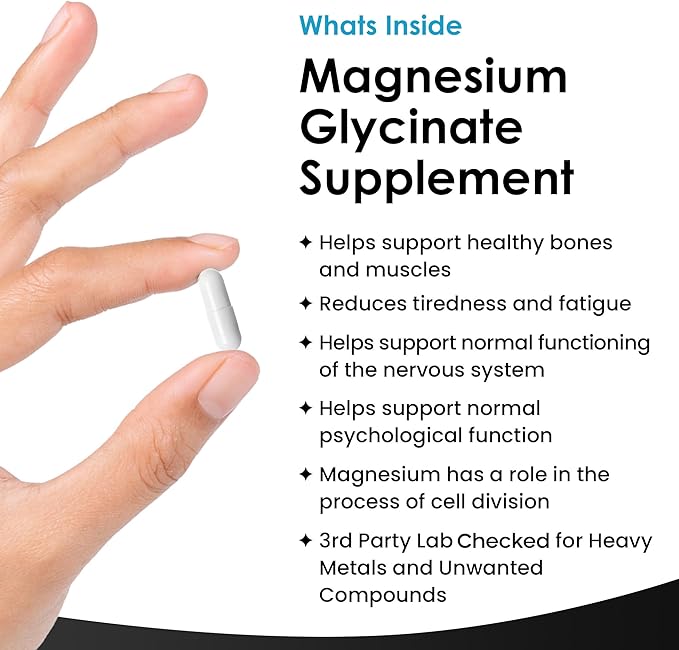 Magnesium Glycinate Supplements - 180 High Strength Capsules - 1040mg of Magnesium Providing 208mg Elemental Magnesium Per Serving - Pure Active Ingredient - UK Manufactured