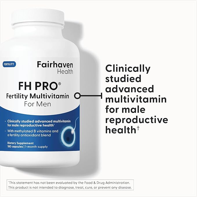 Fairhaven Health FH Pro for Men | Clinically Studied Premium Prenatal Fertility Supplements for Men | Male Fertility Supplements | Count and Motility Support Pre-Conception for Him | 180 Capsules
