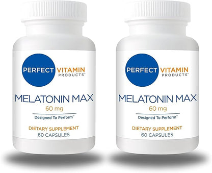 60mg Extra Strength Melatonin MAX - High Dosage Melatonin Ensures An Amply Supply of This Important Hormone - 100% Drug-Free, Vegan, Non-GMO, Gluten-Free (120 Capsules 2-Pack)