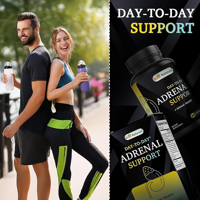 Best Naturals Day-to-Day Adrenal Support Supplements - 90 Veg Capsules - Made with Ashwagandha, L-Tyrosine, Magnesium, Rhodiola & Holy Basil & Bioperine