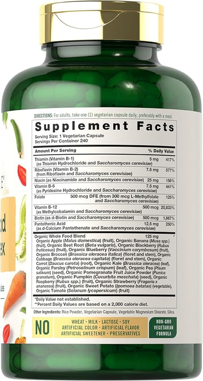 Carlyle B Complex with Whole Food Blend Formula | 240 Capsules | Plus L-Methylfolate | Non-GMO & Vegetarian Supplement