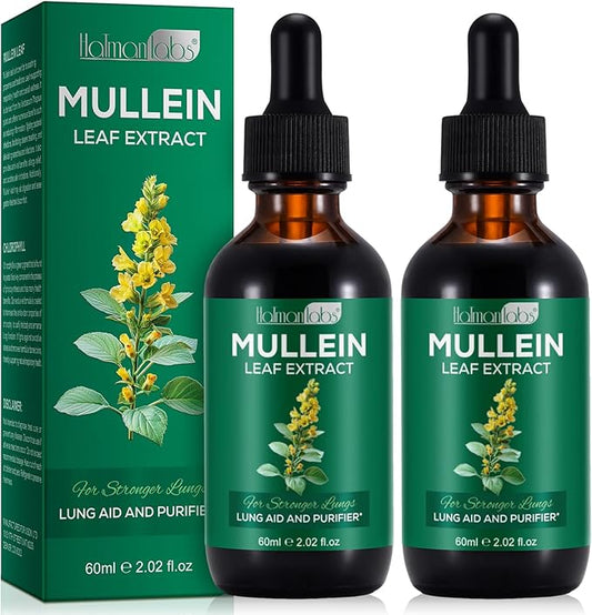 2 Pack Mullein Drops for Lungs, Natural Mullein Herbal Supplements, Mullein Leaf Extract for Lung Cleanse and Respiratory Support, 2.02 fl oz