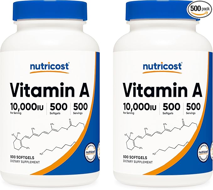 Nutricost Vitamin A 10,000 IU, 500 Softgels (2 Bottles)