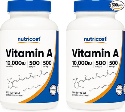 Nutricost Vitamin A 10,000 IU, 500 Softgels (2 Bottles)