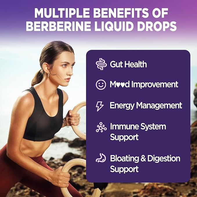 Liposomal Liquid Berberine Drops Sugar Free, Berberine Extract with Ceylon Cinnamon Supplement for Adults, Immune & Digestive Support, Natural Lemon Flavor, 2 FL OZ
