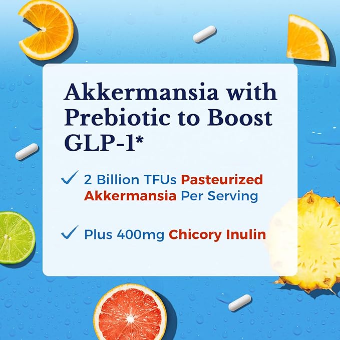 Vitalitown Akkermansia Probiotic GLP-1 with Chicory Inulin | 2 Billion TFU | Akkermansia Muciniphila Probiotics for Men & Women | Gut Health | Digestion | Non-GMO | 60 Veg Caps