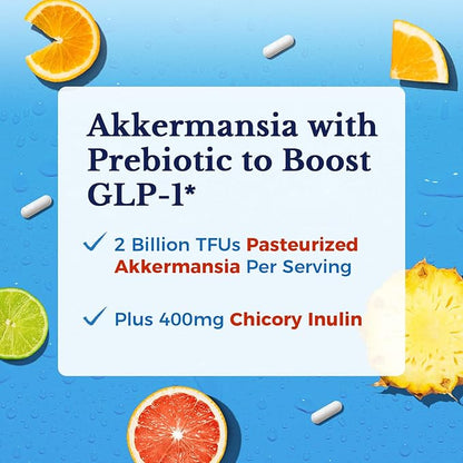 Vitalitown Akkermansia Probiotic GLP-1 with Chicory Inulin | 2 Billion TFU | Akkermansia Muciniphila Probiotics for Men & Women | Gut Health | Digestion | Non-GMO | 60 Veg Caps