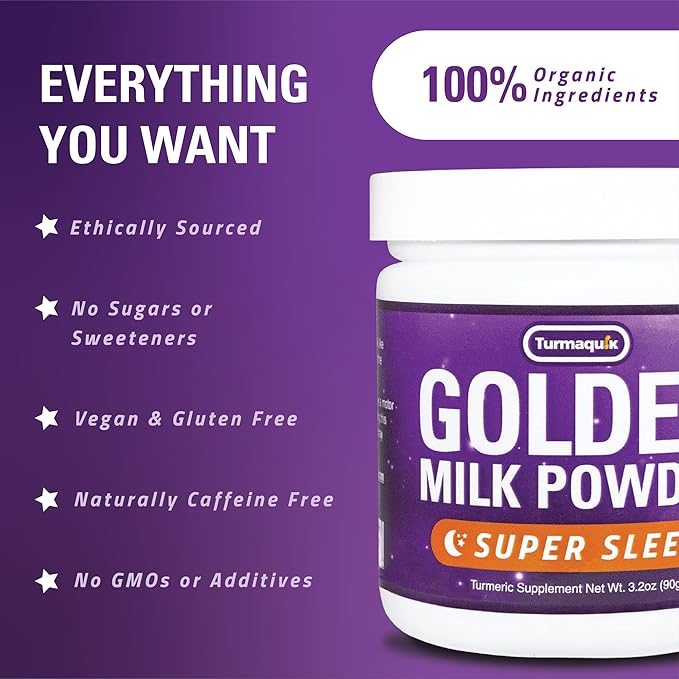 Turmaquik 3.2 Ounce Organic Golden Moon Milk Powder – Super Sleep Blend with Melatonin, Valerian, Chamomile, Lemon Balm, Turmeric, Ginger, Black Pepper, Curcumin, Cinnamon, and Cardamom
