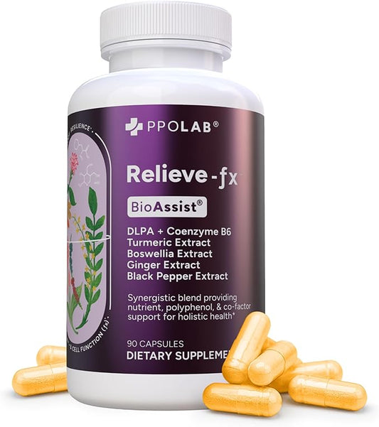 Relieve-fx™ Extra Strength Turmeric Curcumin Supplement with Black Pepper, Boswellia, Ginger, DLPA, Inflammation Health, Joint Support, Mood Relief, Detox Factor, Digestion, 90 Vegan Capsules