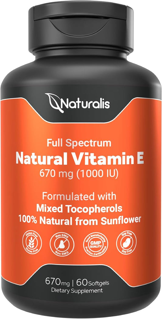 Sunflower Vitamin E 670mg (1000 IU) with Mixed Tocopherols | Essential Skin Vitamin & Immune Support | Non-GMO, Soy & Gluten Free | 60 Softgels