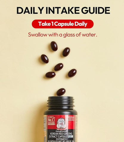 Renewed Korean Red Ginseng Extract Capsule Plus - All-in-One Vegan Supplements - Energy Boost & Immune Support, Caffeine Free & Non-GMO (600mg, 30 Capsules)