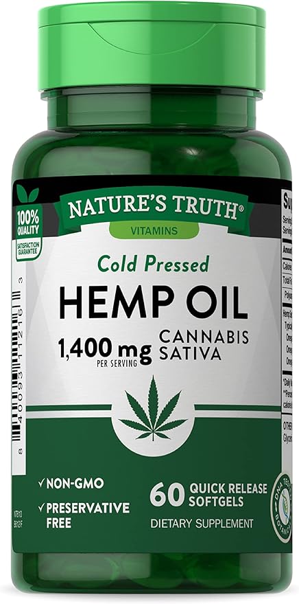 Nature's Truth Hemp Oil | 60 Softgels | 1400mg | Non-GMO & Gluten Free Supplement | Cold Pressed from Hemp Seeds