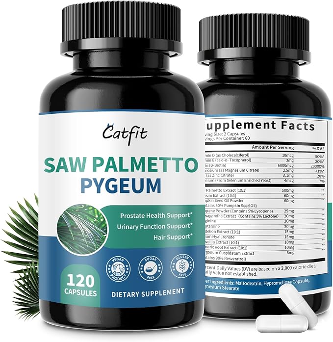 Saw Palmetto for Men 500mg - Prostate Support, Urinary & Hair Health Supplement with Pumpkin Seed Oill, Pygeum - Herbal Complex for Men's Wellness, Vegan Formula, 120 Capsules