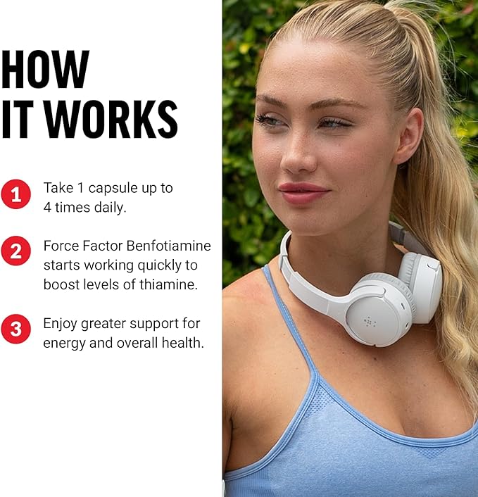 FORCE FACTOR Benfotiamine Plus Thiamine Supplement, Fat Soluble Vitamin B1 for High Absorption, Non-GMO, Vegan, 90 Vegetable Capsules