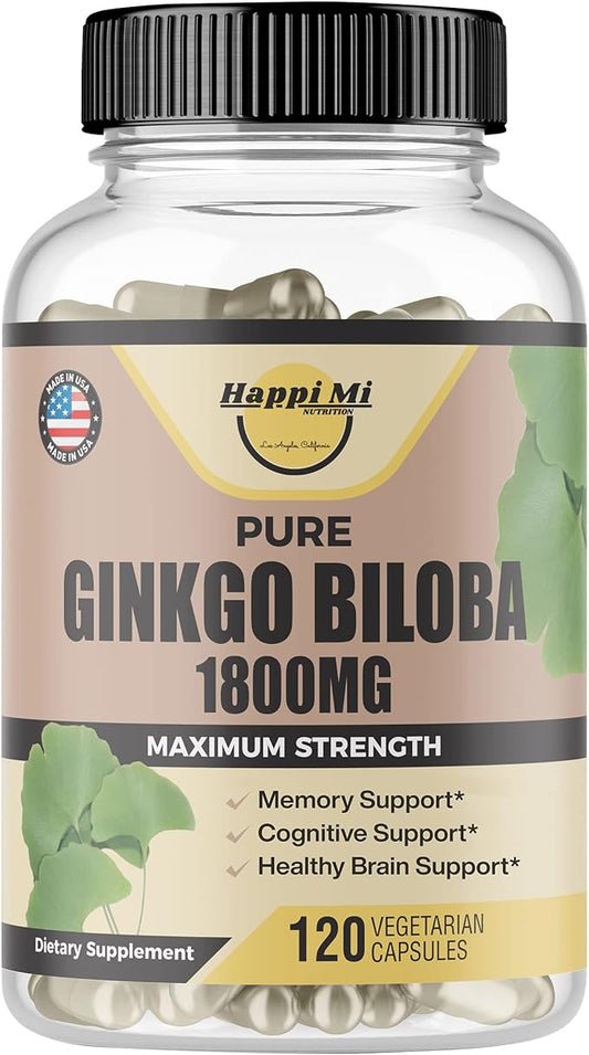 Ginkgo Biloba 1800mg, Ginkgo Biloba Organic, Memory & Brain Function Support, Improves Concentration and Cognitive Support, Clarity, 120 Veggie Caps, Non GMO, 120Caps