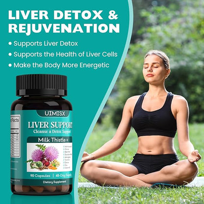 Milk Thistle Supplement - Liver Detox Cleanse Formula Herbal Liver Support with Milk Thistle, Dandelion Root, Artichoke, Turmeric, Astragalus for Liver Health, 90 Capsules-74