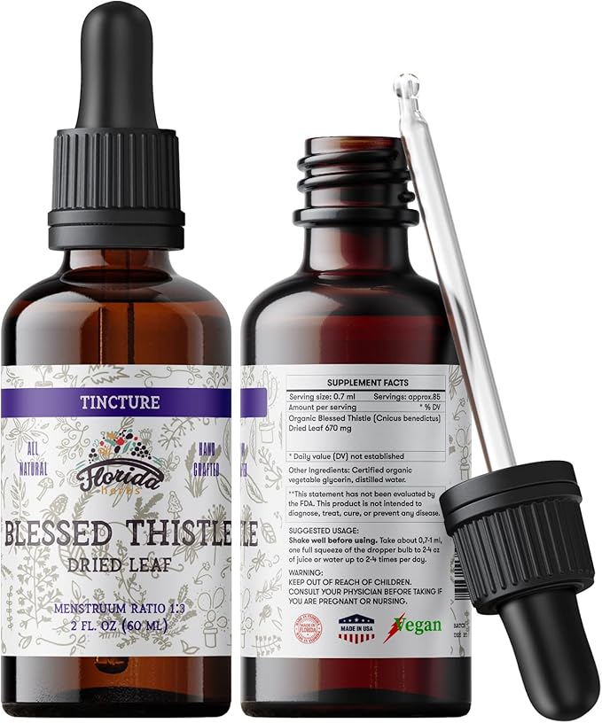 Blessed Thistle Tincture, Organic Blessed Thistle Extract (Cnicus benedictus) Herbal Supplement, Non-GMO in Cold-Pressed Organic Vegetable Glycerin, 700 mg, 2 oz (60 ml)