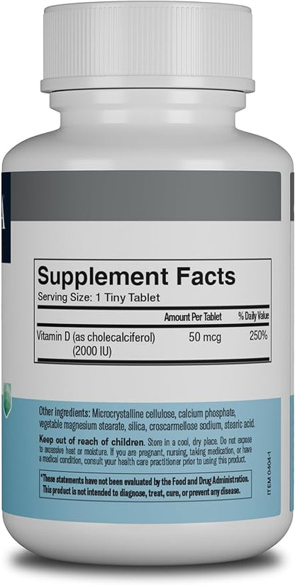 FREEDA Vitamin D3-2000 IU – High-Potency Vitamin D for Bone Strength & Immune Support – Easy-to-Swallow Tablets – 250 Tiny Tablets