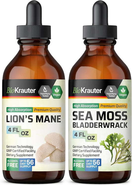 BIO KRAUTER Lion's Mane Tincture 4 Fl. Oz. & Sea Moss Tincture 4 Fl. Oz.