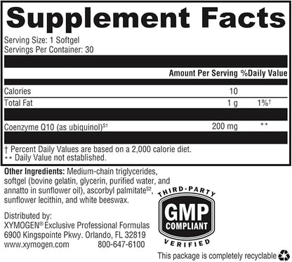 XYMOGEN CoQmax 200mg CoQ10 ubiquinol - Patented, Stabilized Form - Coenzyme Q10 for Antioxidant, Cognitive + Heart Health Support (30 Softgels)
