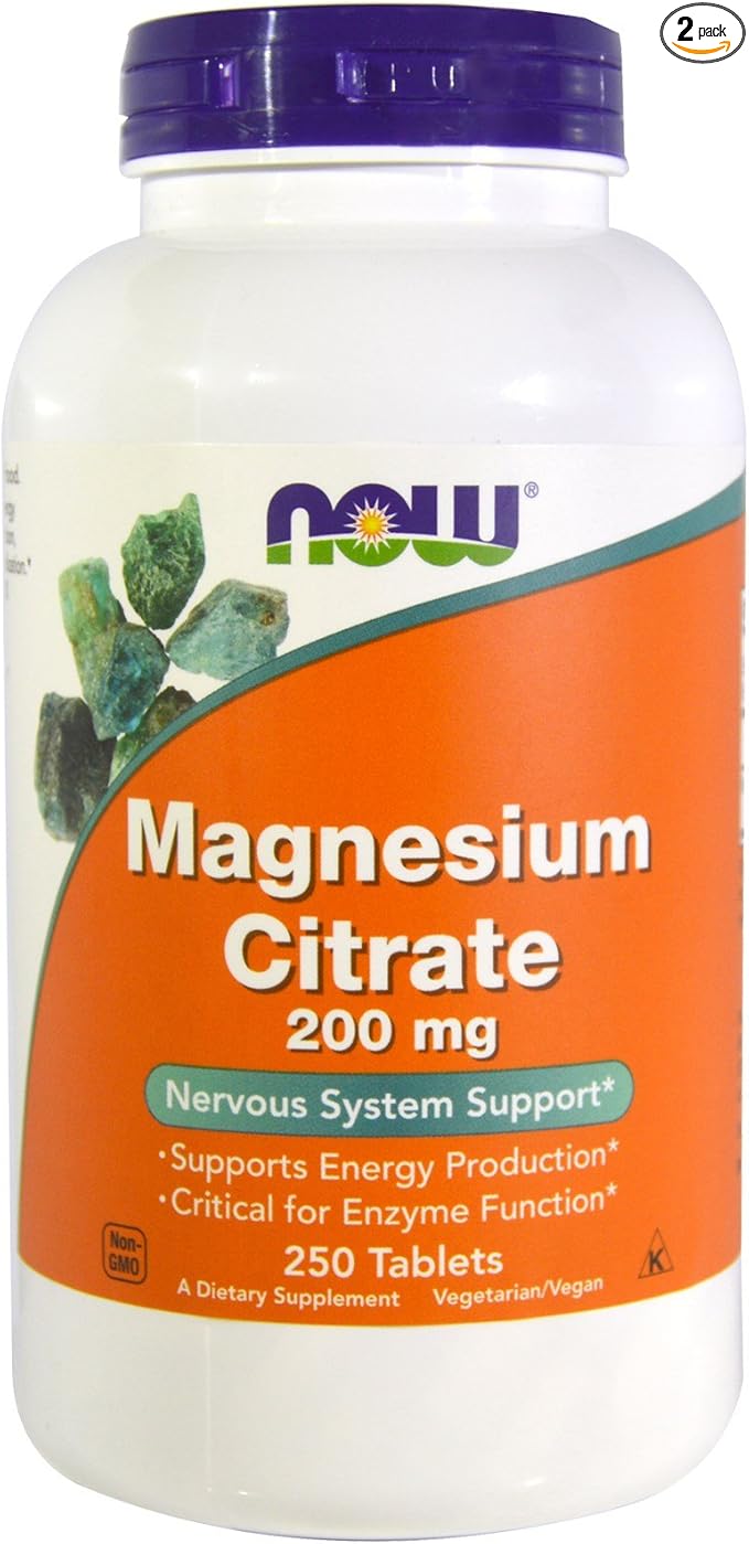 Now Foods Magnesium Citrate 200mg, 250 Tablets (Pack of 2)
