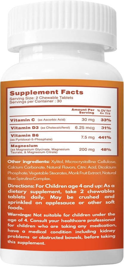 VAL Magnesium for Kids | High-Absorption Magnesium for Calm, Relaxation & Focus | Mg Glycinate, Citrate & Taurate | with Vitamin B6, D & C | Sugar-Free, Non-GMO | 60 Chewable Tablets