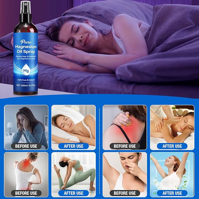 Magnesium Oil Spray 8.6Fl Oz, Pure Magnesium Spray for Feet, Body and Skin, Topical Mg Oil, Easy to Absorb