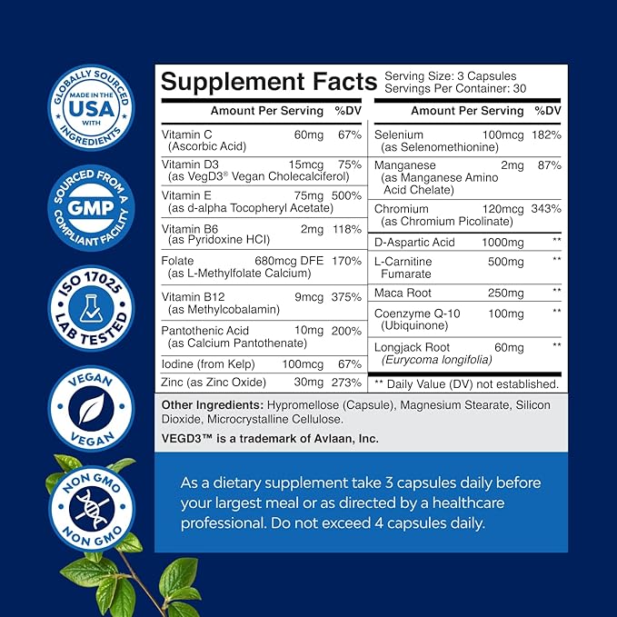 Pre Conception Male Fertility Supplement - Semen Volume Booster with CoQ10, Maca Root, Methyl Folate & D-Aspartic Acid - Mens Fertility Supplement for Sperm Motility - Conception for Him, 90 Count