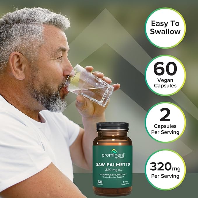 Prominent Nutrition Saw Palmetto Supplement, Healthy Prostate Support Saw Palmetto for Men, Supplement for Urinary Health, 160 mg, 30 Day Supply
