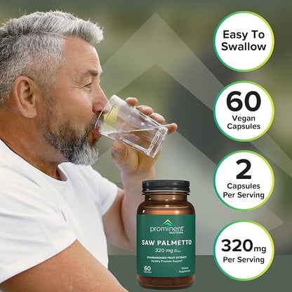 Prominent Nutrition Saw Palmetto Supplement, Healthy Prostate Support Saw Palmetto for Men, Supplement for Urinary Health, 160 mg, 30 Day Supply