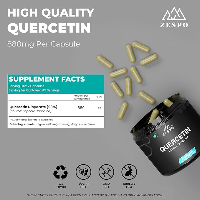 Quercetin Supplement 880mg – 90 Capsules – Plant-Based Bioflavonoid Formula – Daily Wellness & Seasonal Balance