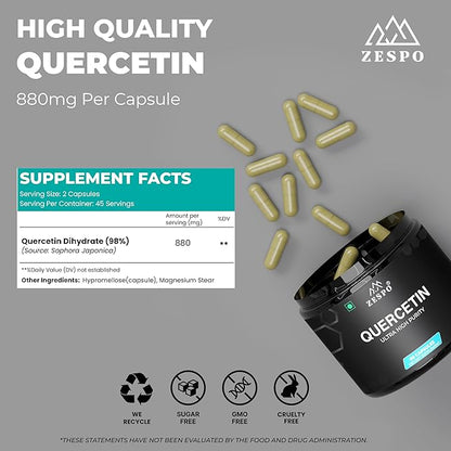 Quercetin Supplement 880mg – 90 Capsules – Plant-Based Bioflavonoid Formula – Daily Wellness & Seasonal Balance