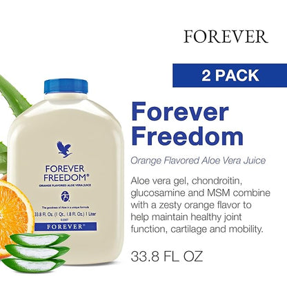 Forever Living - Forever Freedom - Joint Support with Aloe Vera, Glucosamine and Chondroitin - Orange Flavor - Gluten-Free - 33.8 fl oz (2-Pack)