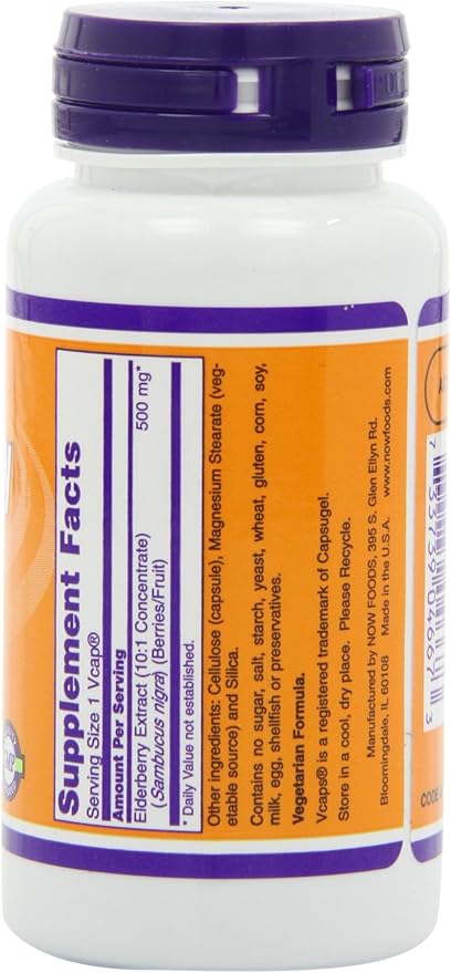 Now Foods Elderberry 500 Milligrams, 60 Veg Capsules (Pack of 2)