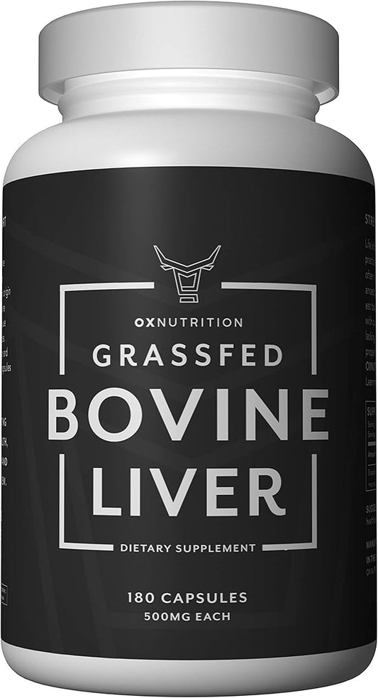 OXNUTRITION Grassfed Beef Liver Capsules (Desiccated) | Natural Liver and Iron Supplement | High in B12 for Energy, Thyroid Support | 180 Capsules | Superfood Packed with Many Vitamins and Nutrients