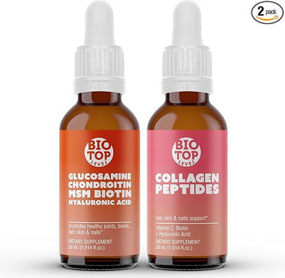 Best Combination (Bundle) for The Good Health of Joints, Bones, Muscles, Hair, Skin and Nails - Glucosamine, Chondroitin, Collagen, Biotin, Hyaluronic Acid, MSM and Vitamin C