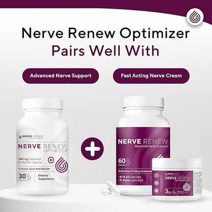 NERVE RENEW Optimizer - Dietary Supplement - 30 Capsules - 300 mg Stabilized R-Alpha Lipoic Acid per Capsule for Natural Nerve Discomfort Support - Fast Absorption - Safe and All Natural