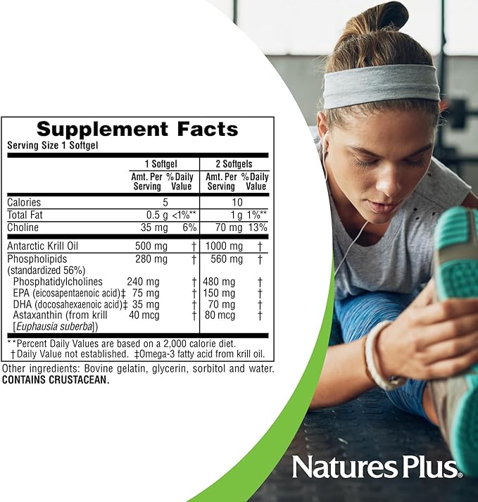 Natures Plus Antarctic Krill Oil - 60 Softgels - Supports Brain & Joint Health - 60 Servings