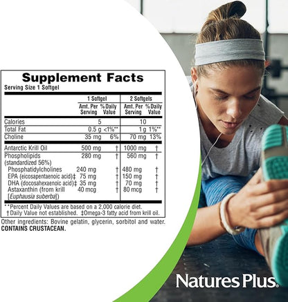 Natures Plus Antarctic Krill Oil - 60 Softgels - Supports Brain & Joint Health - 60 Servings
