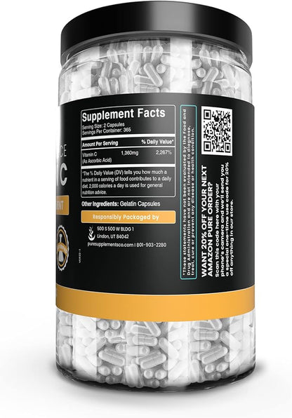 Pure Original Ingredients Vitamin C (730 Capsules) No Magnesium Or Rice Fillers, Always Pure, Lab Verified