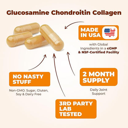 Glucosamine Chondroitin MSM with Collagen Powder. Joint Support Supplement. Bromelain, Quercetin, L-Methionine & Boswellia Extract capsules. Joint Supplement + Hair Skin and Nails Vitamins. 2 Pack