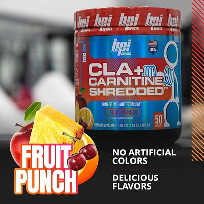 BPI Sports CLA + Carnitine Shredded Supports Lean Muscle & Promotes Fat Loss - Fruit Punch (14.1 oz. / 50 Servings)