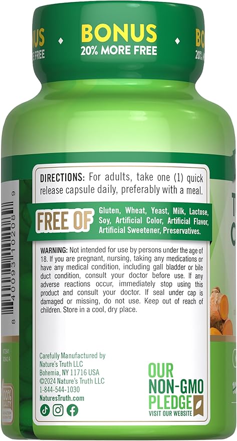 Nature's Truth Turmeric Curcumin 500mg | 120 Capsules | with Black Pepper Extract | Non-GMO and Gluten Free Supplement