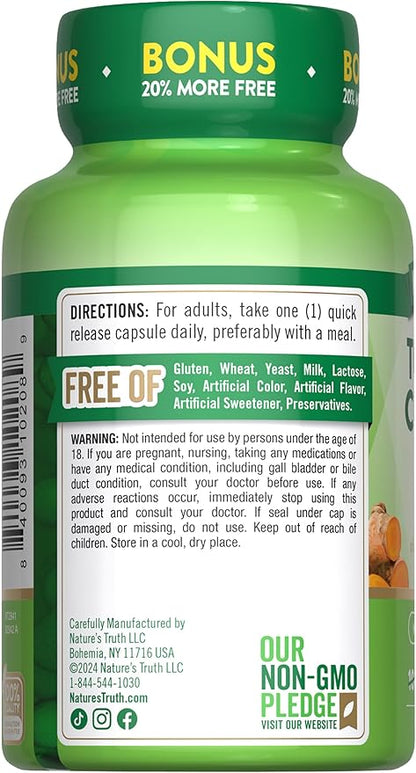 Nature's Truth Turmeric Curcumin 500mg | 120 Capsules | with Black Pepper Extract | Non-GMO and Gluten Free Supplement