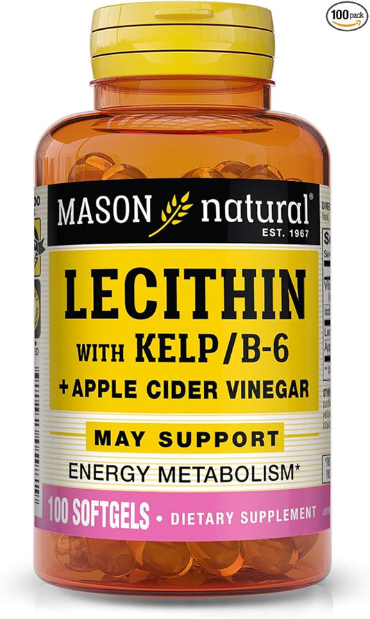 MASON NATURAL Lecithin with Kelp/Vitamin B6 plus Apple Cider Vinegar - Dual Action Formula, Healthy Energy Metabolism, Promotes Liver and Reproductive Health, Promotes General Wellness, 100 Softgels