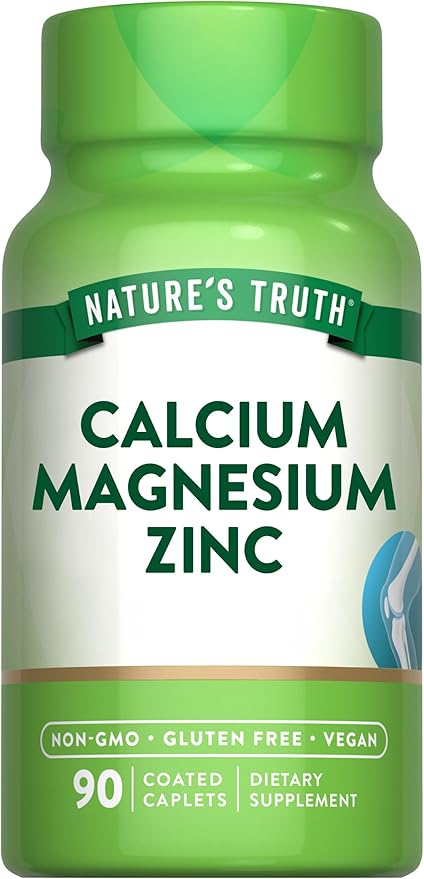 Nature's Truth Calcium Magnesium Zinc | 90 Coated Caplets | Vegan, Non-GMO, and Gluten Free Supplement