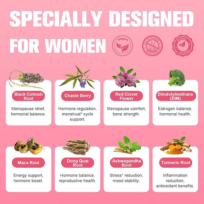 (2 Packs) 40-in-1 Menopause Supplements for Women, Multibenefit & Complete Black Cohosh for Hot Flashes, Night Sweats & Hormone Balance, w/ Probiotics, DIM, Vitex, Dong Quai, Red Clover and More