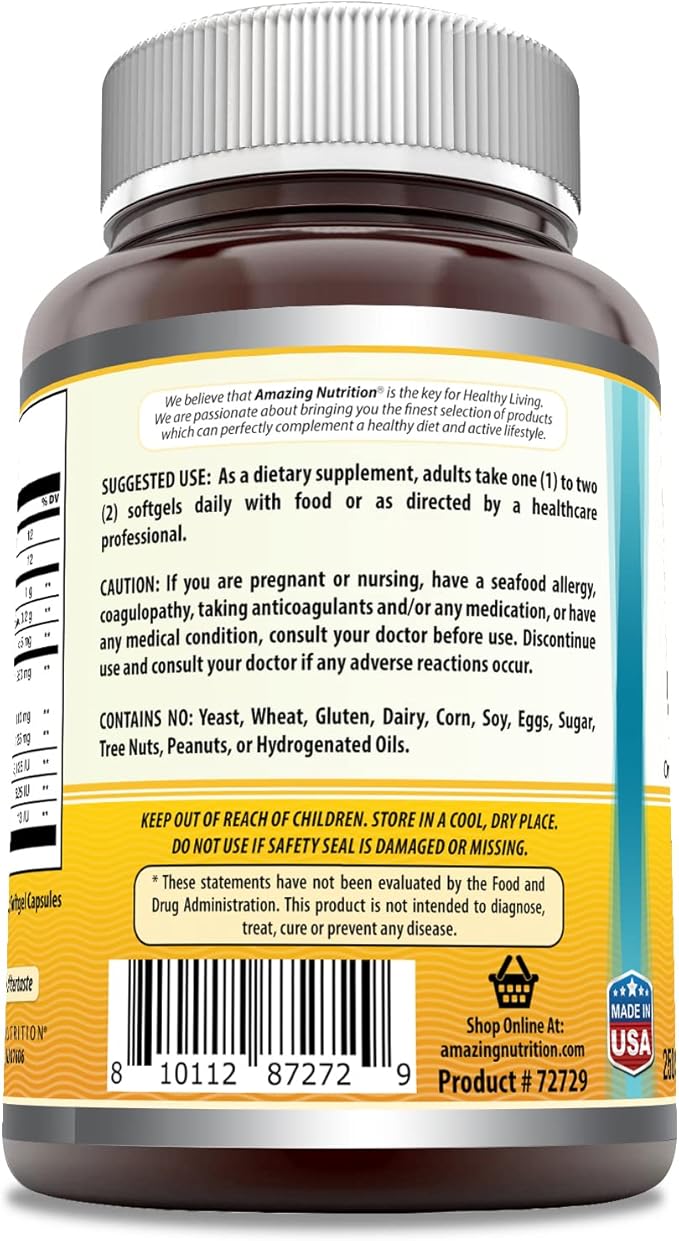 Amazing Omega Norwegian Cod Liver Oil 1250 Mg Softgels Supplement | Omega-3, EPA, DHA, Vitamin A, Vitamin D & Vitamin E (Lemon | 250 Count)